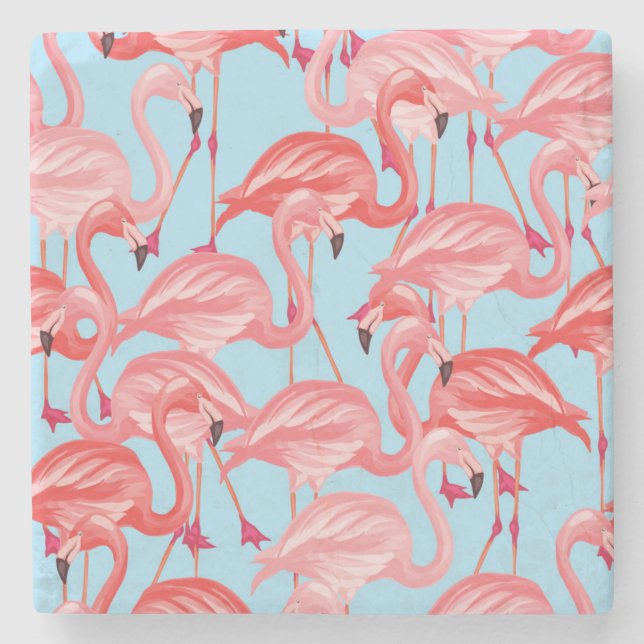 Helle rosa Flamingos auf Blau 2 Steinuntersetzer (Vorderseite)