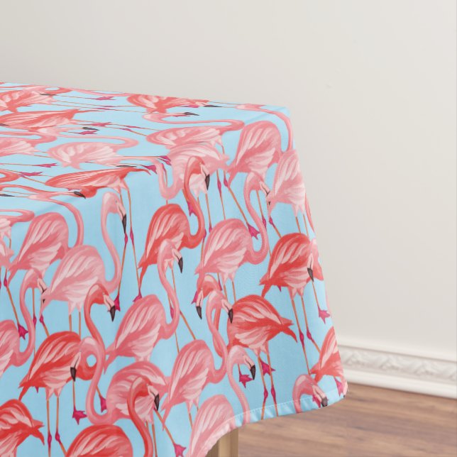 Helle rosa Flamingos auf Blau 2 Tischdecke (Beispiel)