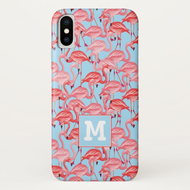 Helle rosa Flamingos auf Blau | addieren Ihre Case-Mate iPhone Hülle (Rückseite)