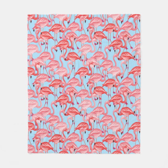 Helle rosa Flamingos auf Blau Fleecedecke (Vorderseite)
