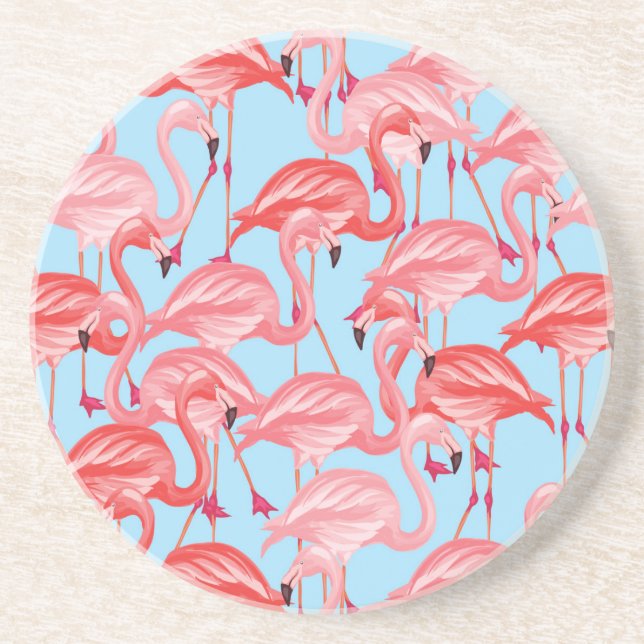 Helle rosa Flamingos auf Blau Getränkeuntersetzer (Vorne)