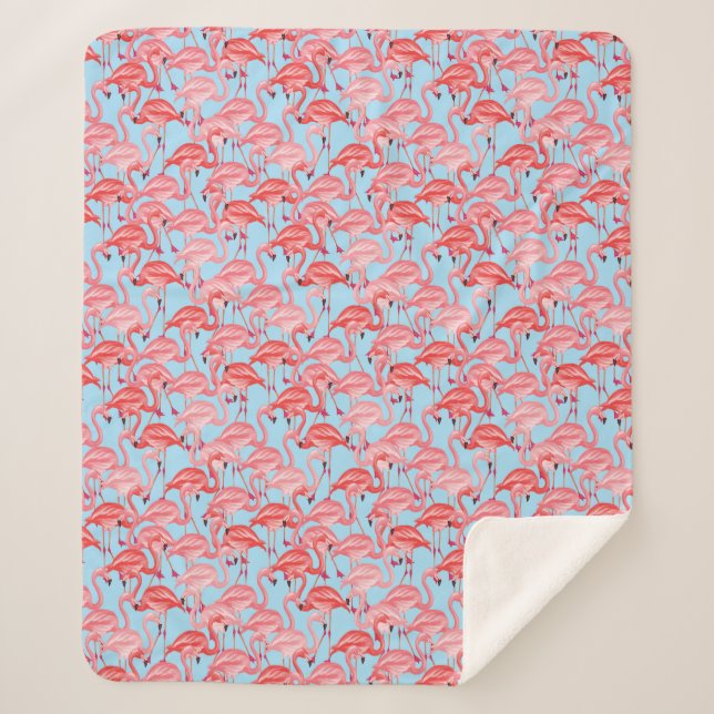 Helle rosa Flamingos auf Blau Sherpadecke (Vorderseite)