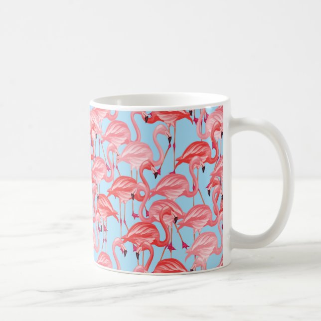 Helle rosa Flamingos auf Blau Tasse (Rechts)