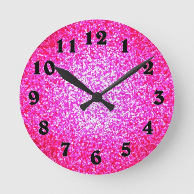 Helle rosa Glittermode Runde Wanduhr (Vorderseite)