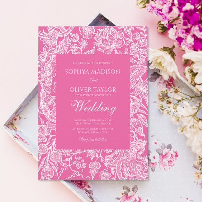 Helle rosa Linie Art Wildblume Einladung (Von Creator hochgeladen)