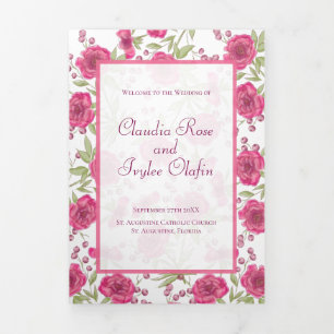 Helle rosa Rosen Hochzeitsprogramme Dreifach-gefaltete Programmkarte