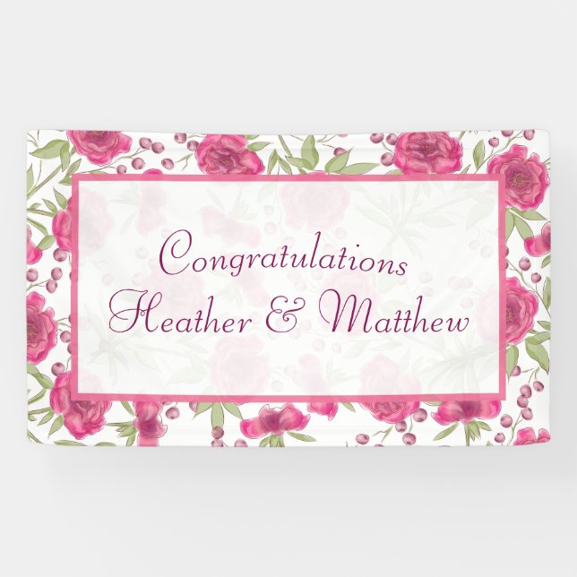 Helle Rosa Rosenhochzeit Banner (Horizontal)