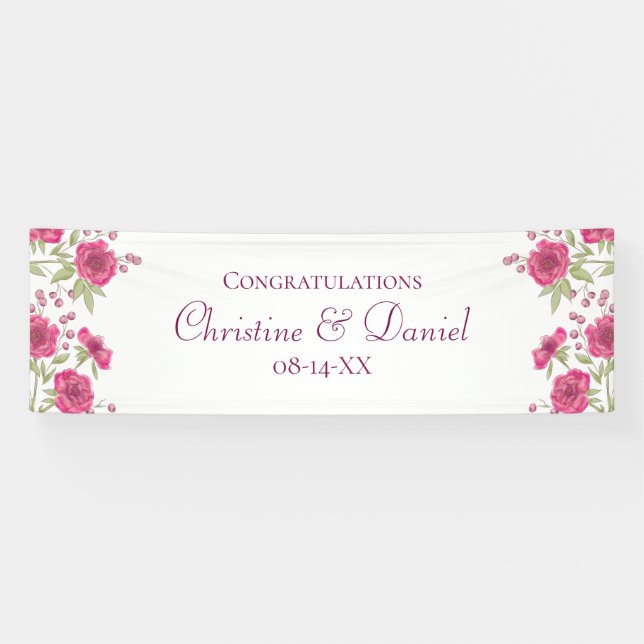 Helle Rosa Rosenhochzeit Banner (Horizontal)
