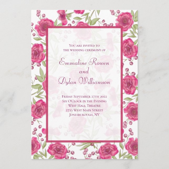 Helle Rosa Rosenhochzeit Einladung (Vorderseite)