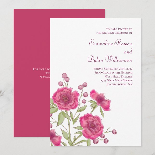 Helle Rosa Rosenhochzeit Einladung (Vorne/Hinten)