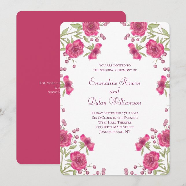 Helle Rosa Rosenhochzeit Einladung (Vorne/Hinten)