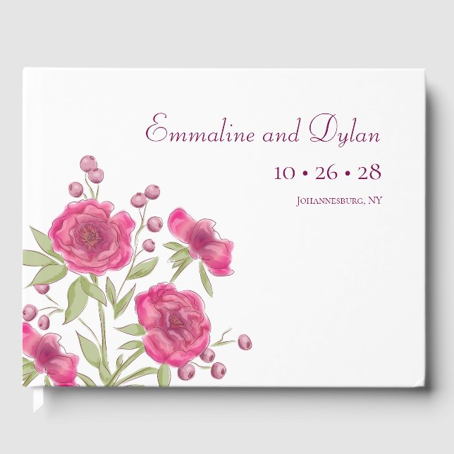 Helle Rosa Rosenhochzeit Gästebuch (Vorderseite)