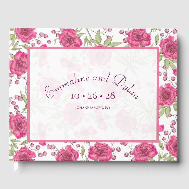 Helle Rosa Rosenhochzeit Gästebuch (Vorderseite)