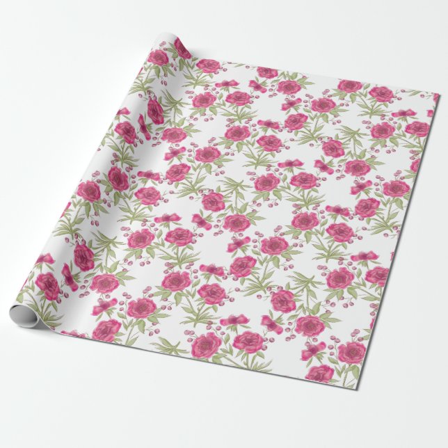 Helle Rosa Rosenhochzeit Geschenkpapier (Ungerollt)