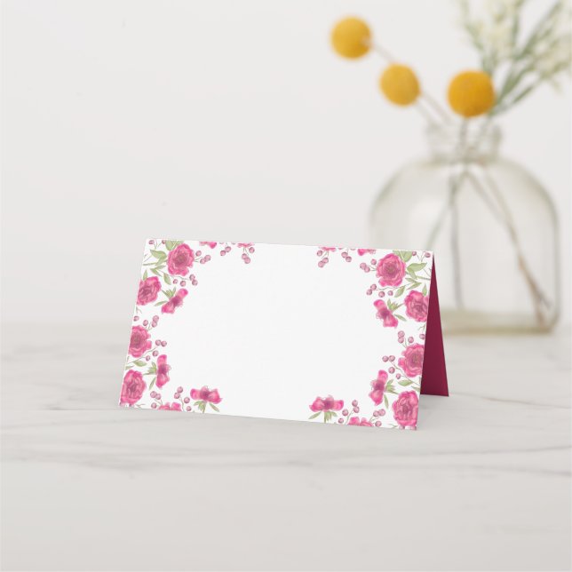 Helle Rosa Rosenhochzeit Platzkarte (Vorderseite)