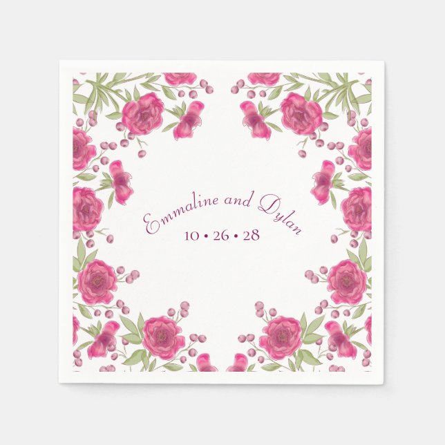 Helle Rosa Rosenhochzeit Serviette (Vorderseite)