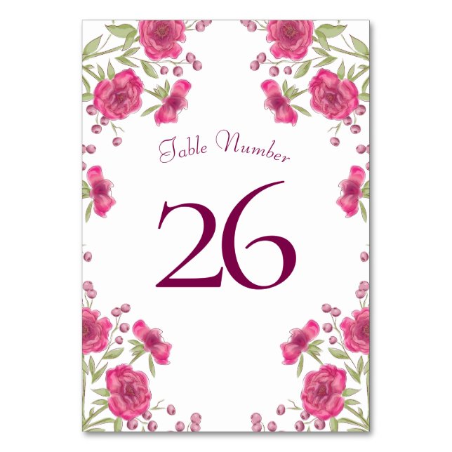 Helle Rosa Rosenhochzeit Tischnummer (Rückseite)