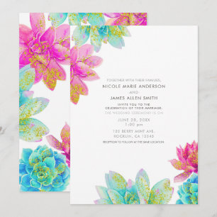 Helle rosa Teal Sommergarten Sukkulenten Hochzeit  Einladung