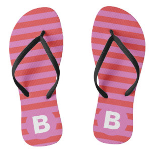 Helle Rosa-Töne Gestreift Monogrammiert Flip Flops