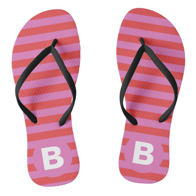 Helle Rosa-Töne Gestreift Monogrammiert Flip Flops (Fußbett)