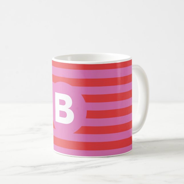 Helle Rosa-Töne Gestreift Monogrammiert Kaffeetasse (VorderseiteRechts)