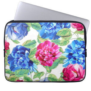 Helle rosa und blaue Blumenmuster hübsch Laptopschutzhülle