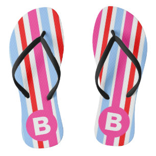 Helle rosa und blaue Candy-Streifen mit Monogramm Flip Flops