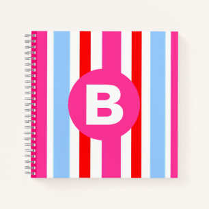 Helle rosa und blaue Candy-Streifen mit Monogramm Notizbuch