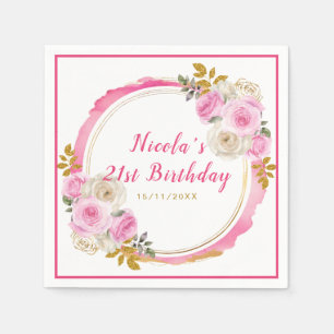 Helle Rosa und Gold Elegante Blume Geburtstag Serviette
