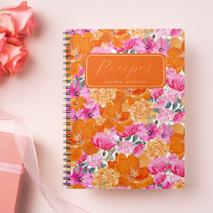 Helle rosa und orange florale Brautdusche-Rezepte Notizblock
