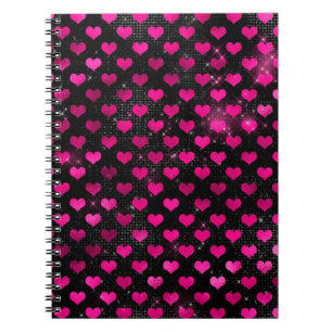 Helle rosa und schwarze Glam Hearts Muster Notizblock