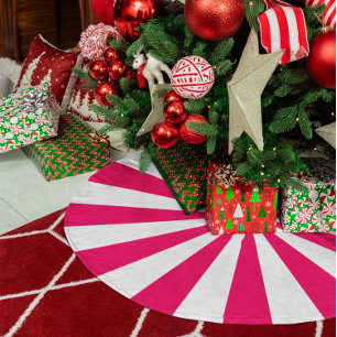 Helle rosa und weiße Sternenexplosionsstreifen Leinenimitat Weihnachtsbaumdecke