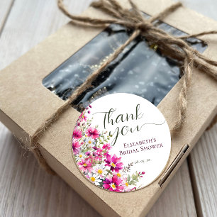 Helle rosa Wildblumen Florales Dankeschön Runder Aufkleber