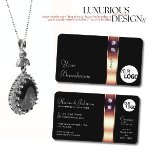 Helle Rose Gold-Dekoration auf Schwarz mit Diamant Visitenkarte