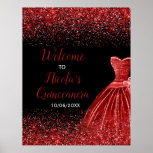 Helle Rot Dress Imitats Glitzer Quinceanera Willko Poster