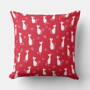 HELLE ROT MIT WEISSEN KAT-SILHOUETTEN KISSEN