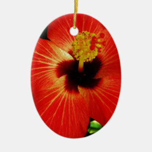Helle Rot-Orange-Hibiskus-Blume Keramikornament