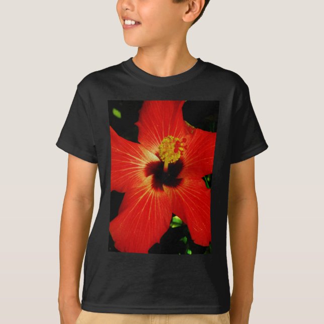 Helle Rot-Orange-Hibiskus-Blume T-Shirt (Vorderseite)