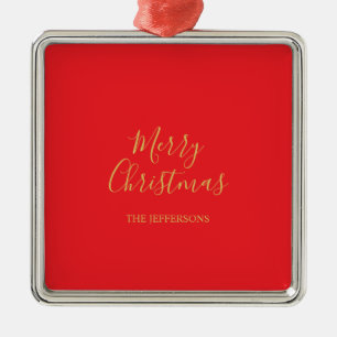 Helle Rot- und Goldfarben Frohe Weihnachten Famili Ornament Aus Metall