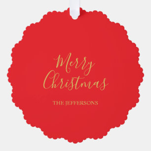 Helle Rot- und Goldfarben Frohe Weihnachten Zweise Ornament Karte