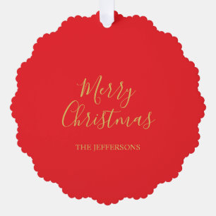 Helle Rot- und Goldfarben Frohe Weihnachten Zweise Ornament Karte
