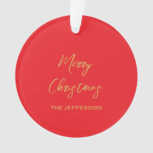 Helle Rot- und Goldfarben Fröhliche Weihnachten Zw Ornament