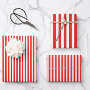 Helle Rot-Weiße Streifen Geschenkpapier Set