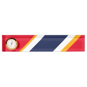 Helle, rote, blaue Racing Stripes Uhr Namensplakette