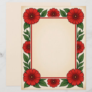 Helle rote Blumen & Rahmen Briefpapier