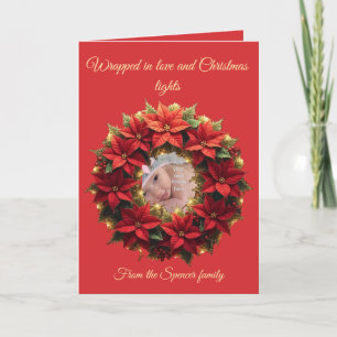 Helle rote festliche Poinsettie und Grünkreis Karte