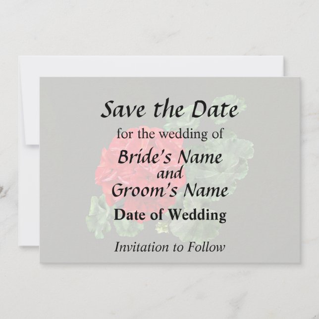 Helle rote Geranie Save The Date (Vorderseite)