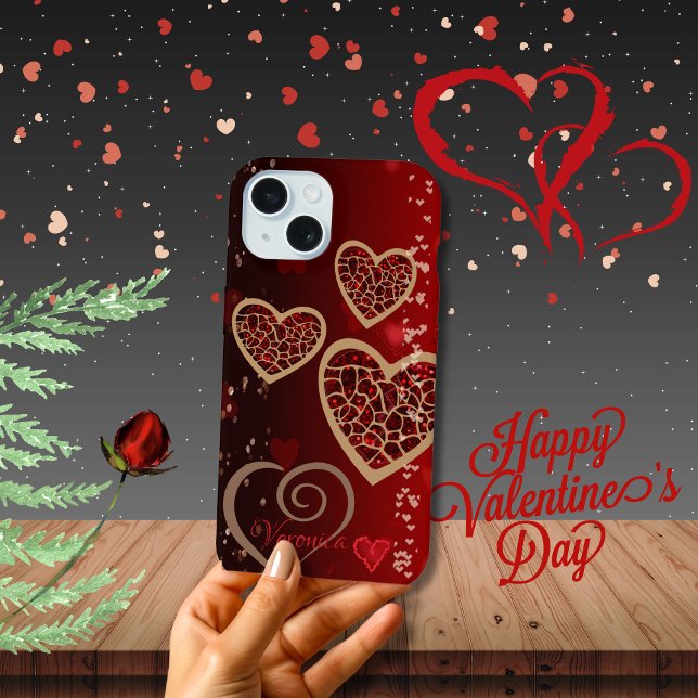 Helle rote Herzen iPhone 15 Hülle (Bright Red Hearts iPhone 15 Case)
