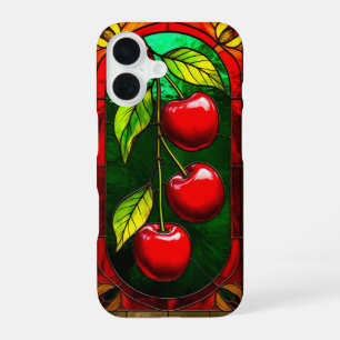 Helle rote Kirschen und grüne Blätter iPhone 16 Hülle