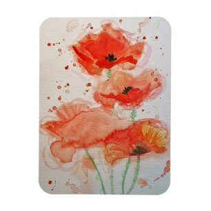 Helle rote Mohnblumen Aquarell-Blume Blumen Magnet